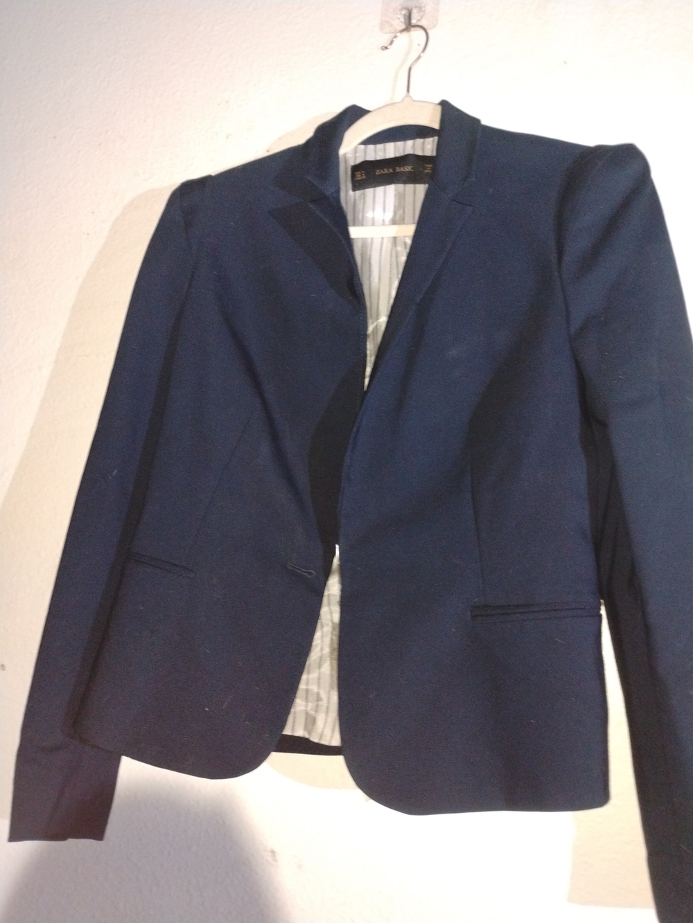 Zara Navy Blazer Tailored One Button Classic Jacket- Gold Button Sleeve Detail M